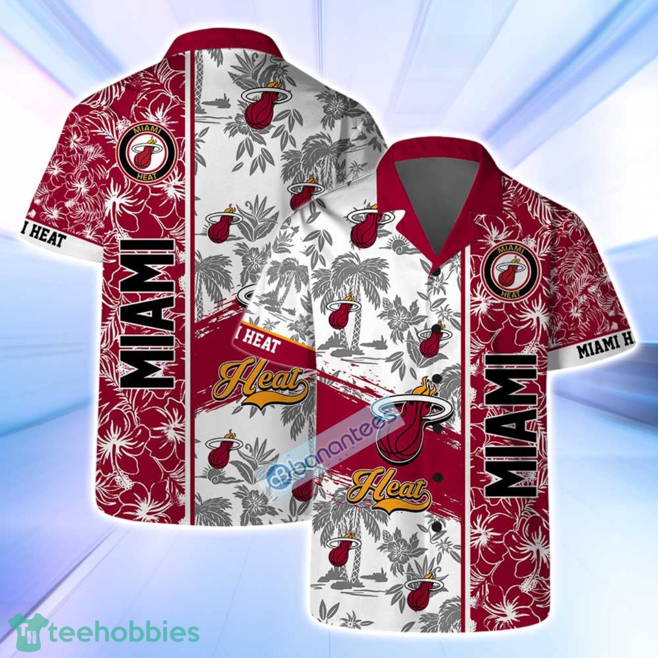 Miami Heat NBA Logo Hibiscus Mix Tree Pattern Set Hawaiian Shirt & Short Product Photo 1