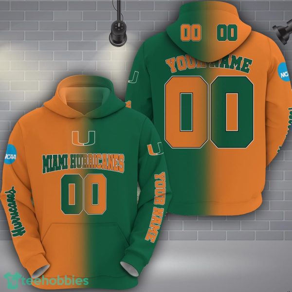 Miami Hurricanes 3D Hoodie Custom Name Number Unisex Football Team Hoodie Product Photo 2