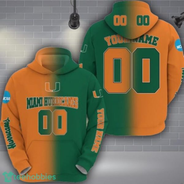 Miami Hurricanes 3D Hoodie Custom Name Number Unisex Football Team Hoodie Product Photo 1
