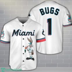 Miami Marlins Looney Tunes Bugs Bunny White 3D Baseball Jersey Shirt Custom Name Number Product Photo 1