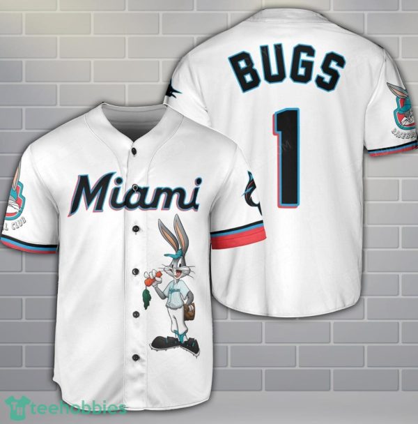 Miami Marlins Looney Tunes Bugs Bunny White 3D Baseball Jersey Shirt Custom Name Number Product Photo 1