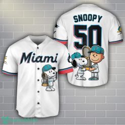 Miami Marlins Peanut Snoopy Baseball Jersey Shirt Sport Season Gift Custom Name Number Product Photo 1