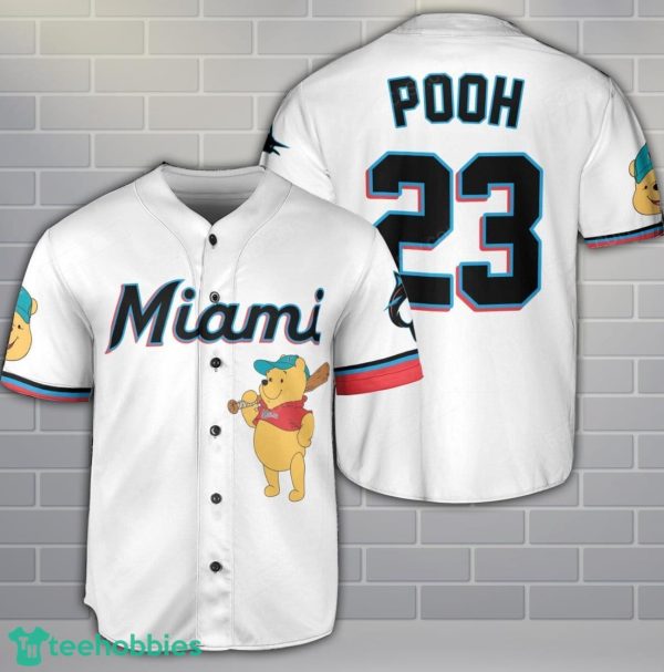 Miami Marlins Winnie the Pooh Baseball Jersey Shirt Cute Gift For Men Women Custom Name Number Product Photo 1