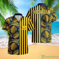 Michigan Wolverines Leaf and Stripe Pattern Hawaiian Shirt For Fans Summer Gift Product Photo 1