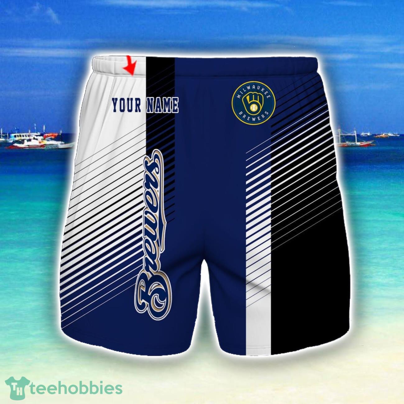 Milwaukee Brewers Beach Shorts For Sport Fans Team Summer Gift Custom Name Milwaukee Brewers Beach Shorts For Sport Fans Team Summer Gift Custom Name Product Photo 1