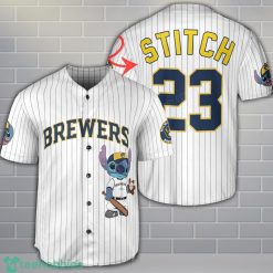 Milwaukee Brewers Lilo And Stitch Baseball Jersey Shirt Custom Name Number Team Gift Product Photo 1