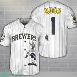 Milwaukee Brewers Looney Tunes Bugs Bunny White 3D Baseball Jersey Shirt Custom Name Number Product Photo 1