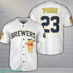 Milwaukee Brewers Winnie the Pooh Baseball Jersey Shirt Cute Gift For Men Women Custom Name Number Product Photo 1