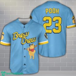Milwaukee Brewers Winnie the Pooh Light Blue Baseball Jersey Shirt Cute Gift For Men Women Custom Name Number Product Photo 1