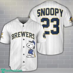 Milwaukee BrewersWhite Peanuts Snoopy Baseball Jersey Shirt For Team Custom Name Number Product Photo 1