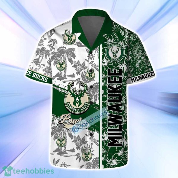 Milwaukee Bucks NBA Logo Hibiscus Mix Tree Pattern Set Hawaiian Shirt & Short Product Photo 2