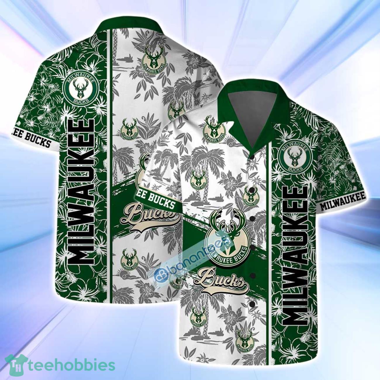 Milwaukee Bucks NBA Logo Hibiscus Mix Tree Pattern Set Hawaiian Shirt & Short Product Photo 1