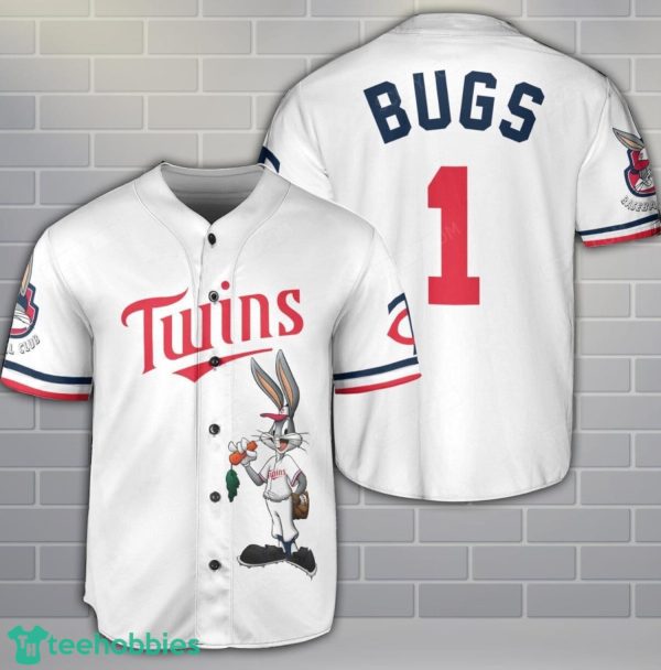 Minnesota Twins Looney Tunes Bugs Bunny White 3D Baseball Jersey Shirt Custom Name Number Product Photo 1