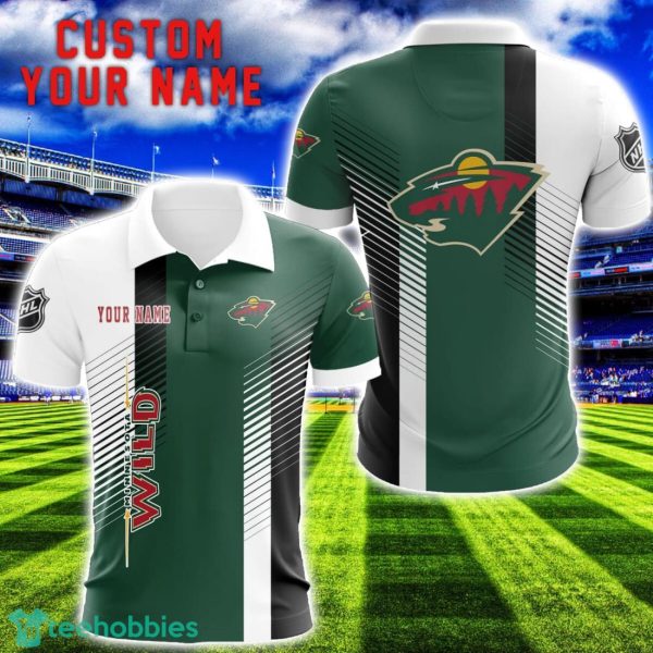 Minnesota Wild Team Striped Style 3D Printed Polo SHirt For Fans Custom Name Product Photo 1