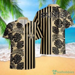 New Orleans Saints Leaf and Stripe Pattern Hawaiian Shirt For Fans Summer Gift Product Photo 1
