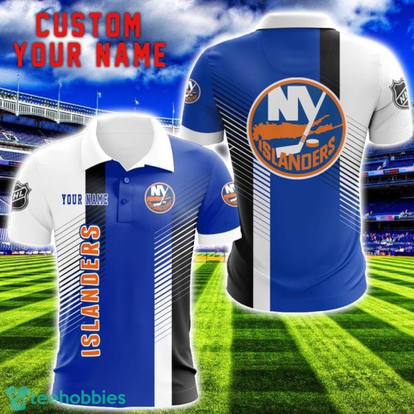 New York Islanders Team Striped Style 3D Printed Polo SHirt For Fans Custom Name Product Photo 1
