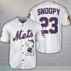 New York MetsWhite Peanuts Snoopy Baseball Jersey Shirt For Team Custom Name Number Product Photo 1