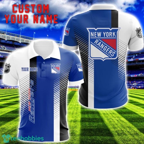 New York Rangers Team Striped Style 3D Printed Polo SHirt For Fans Custom Name Product Photo 1