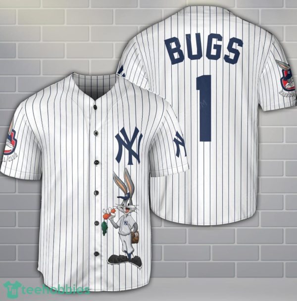 New York Yankees Looney Tunes Bugs Bunny White 3D Baseball Jersey Shirt Custom Name Number Product Photo 1
