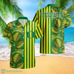 Oregon Ducks Leaf and Stripe Pattern Hawaiian Shirt For Fans Summer Gift Product Photo 1