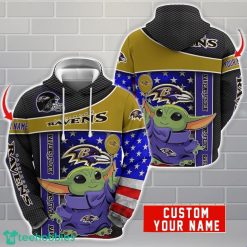 Personalized NFL Baltimore Ravens Hoodie Baby Yoda Cute 3D Hoodie Men And Women Gift Product Photo 1