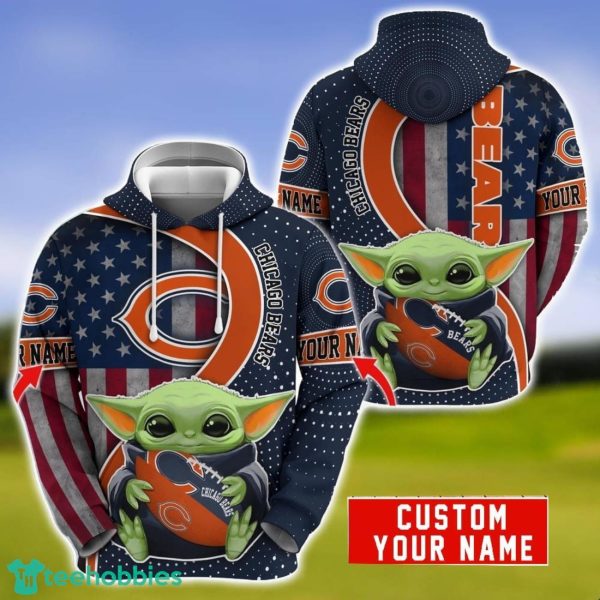 Personalized NFL Chicago Bears Baby Yoda Hug Logo 3D Hoodie Unique Sport Gift For Fans Product Photo 1