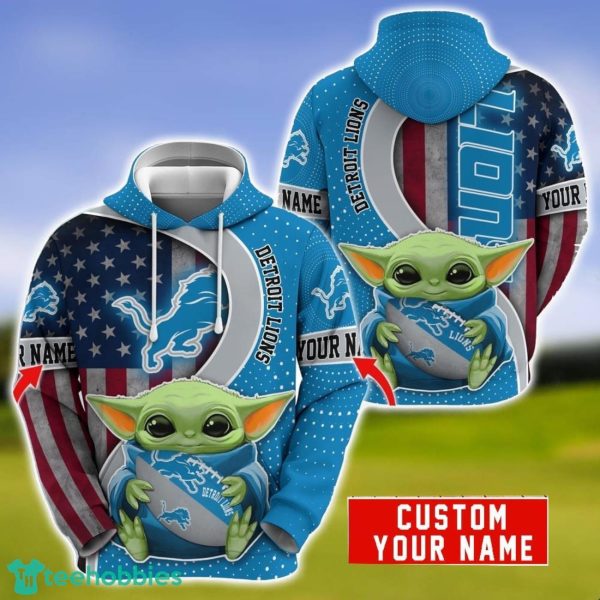 Personalized NFL Detroit Lions Baby Yoda Hug Logo 3D Hoodie Unique Sport Gift For Fans Product Photo 1