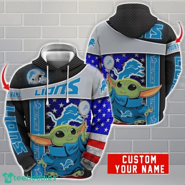 Personalized NFL Detroit Lions Hoodie Baby Yoda Cute 3D Hoodie Men And Women Gift Product Photo 1