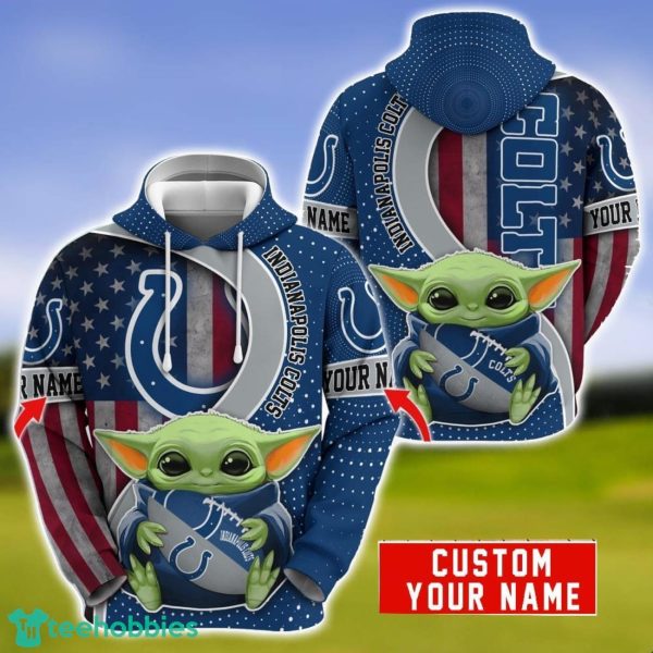 Personalized NFL Indianapolis Colts Baby Yoda Hug Logo 3D Hoodie Unique Sport Gift For Fans Product Photo 1