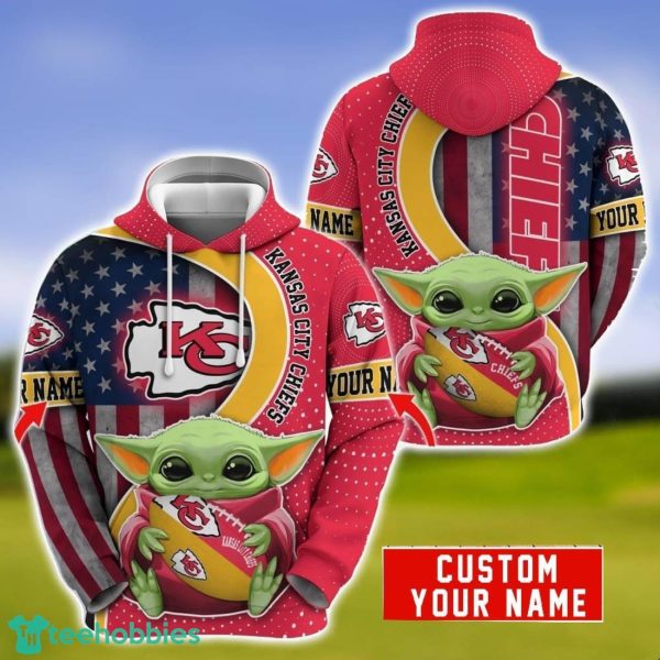 Personalized NFL Kansas City Chiefs Baby Yoda Hug Logo 3D Hoodie Unique Sport Gift For Fans Product Photo 1