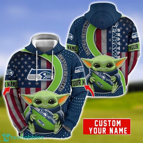 Personalized NFL Seattle Seahawks Baby Yoda Hug Logo 3D Hoodie Unique Sport Gift For Fans Product Photo 1