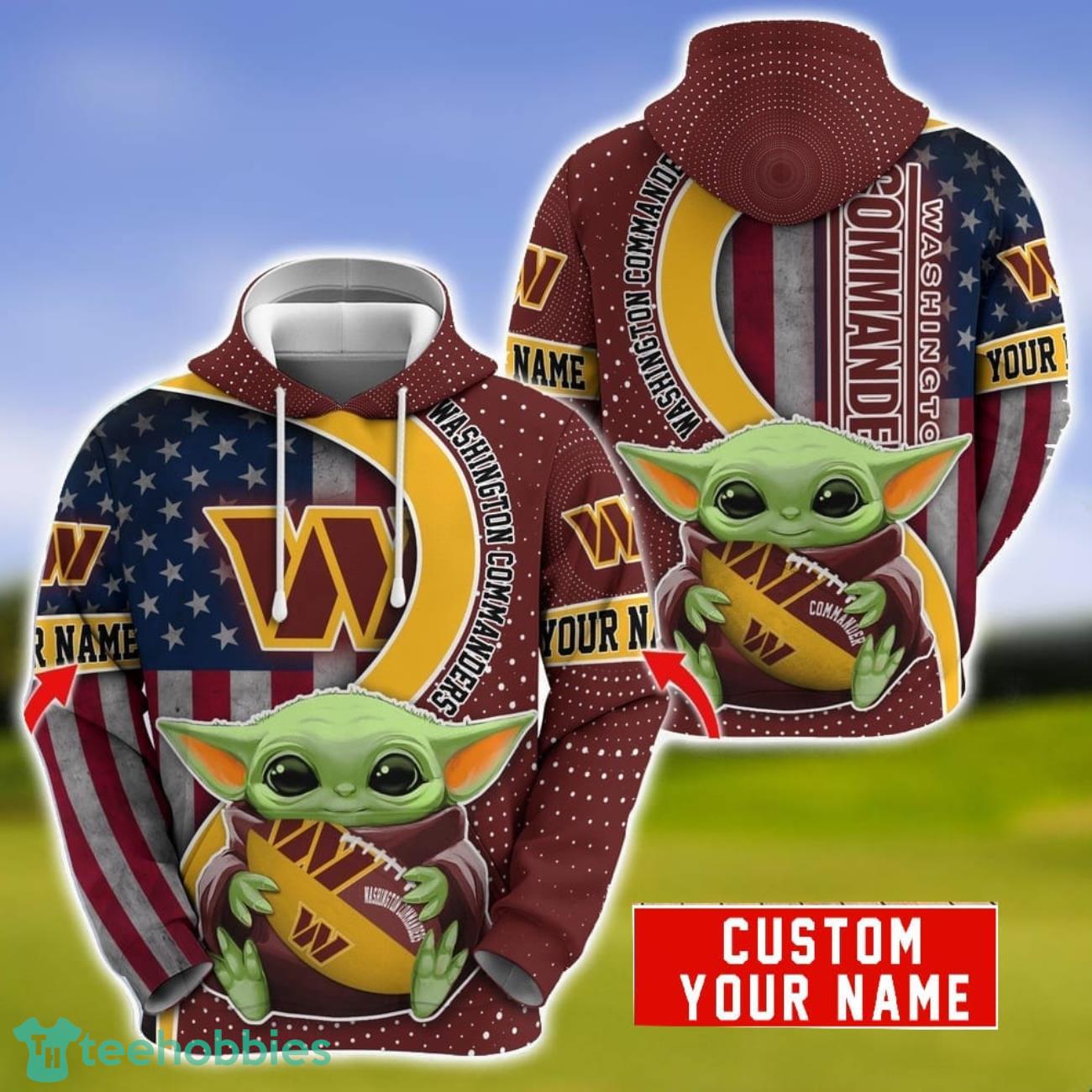 Personalized NFL Washington Commanders Baby Yoda Hug Logo 3D Hoodie Unique Sport Gift For Fans image Personalized NFL Washington Commanders Baby Yoda Hug Logo 3D Hoodie Unique Sport Gift For Fans Product Photo 1