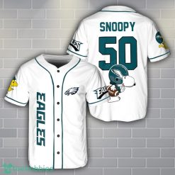 Philadelphia Eagles Snoopy Baseball Jersey White Cute Gift For Fans Custom Name Number Product Photo 1