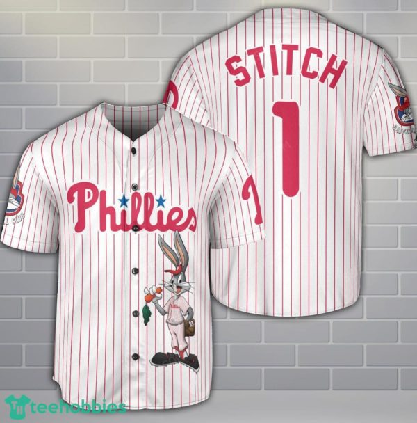 Philadelphia Phillies Looney Tunes Bugs Bunny White 3D Baseball Jersey Shirt Custom Name Number Product Photo 1