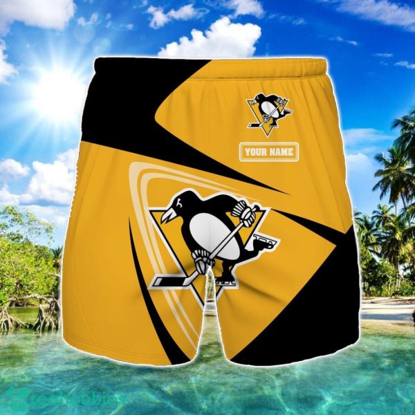 Pittsburgh Penguins Logo Printed 3D Beach Shorts For Men Custom Name Summer Gift Ideas Product Photo 1
