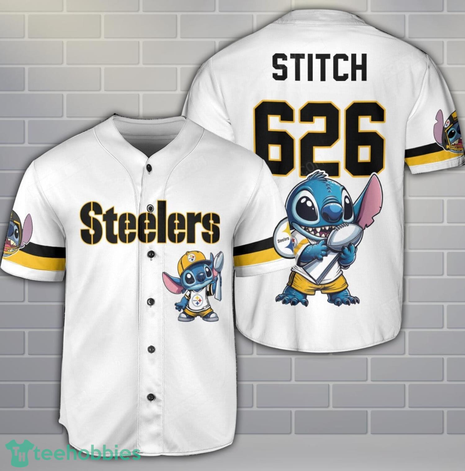 Pittsburgh Steelers Lilo And Stitch Champions Baseball Jersey Shirt Custom Name Number Team Gift image Pittsburgh Steelers Lilo And Stitch Champions Baseball Jersey Shirt Custom Name Number Team Gift Product Photo 1