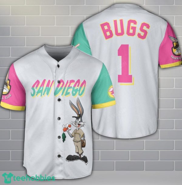 San Diego Padres Looney Tunes Bugs Bunny White 3D Baseball Jersey Shirt Custom Name Number Product Photo 1