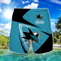 San Jose Sharks Logo Printed 3D Beach Shorts For Men Custom Name Summer Gift Ideas Product Photo 1