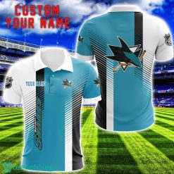 San Jose Sharks Team Striped Style 3D Printed Polo SHirt For Fans Custom Name Product Photo 1