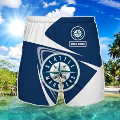 Seattle Mariners Logo Printed 3D Beach Shorts For Men Custom Name Summer Gift Ideas Product Photo 1