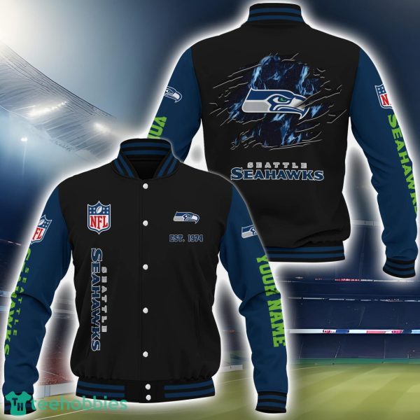 Seattle Seahawks Team 3D Printed Baseball Jacket Custom Name Sport Jacket Product Photo 1