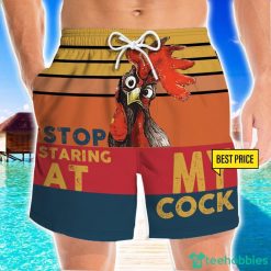 Stop Staring At My Coc Red Funny Style 3D Beach Shorts For Men Gift Summer Gift Product Photo 1