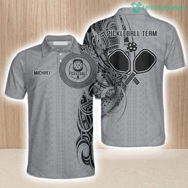 Strike Grey Tribal Tattoo Personalized Pickleball Polo Shirts For Men Gift For Pickleball Player Product Photo 1