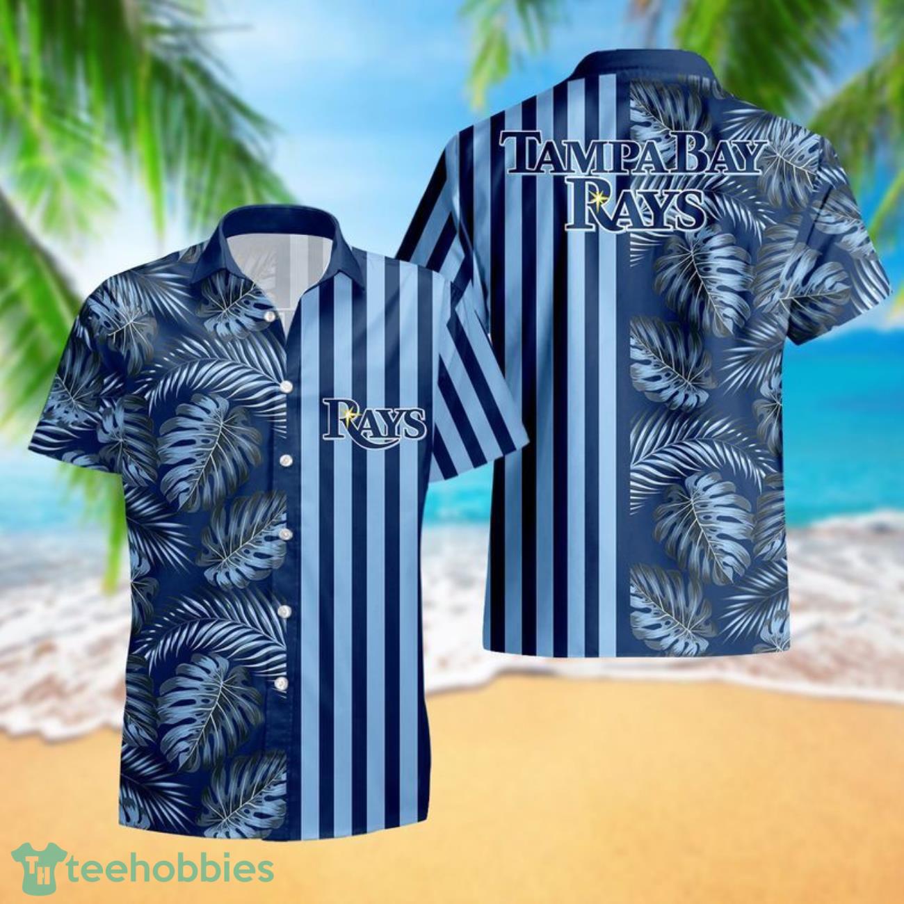 Tampa Bay Rays Leaf and Stripe Pattern Hawaiian Shirt For Fans Summer Gift Tampa Bay Rays Leaf and Stripe Pattern Hawaiian Shirt For Fans Summer Gift Product Photo 1