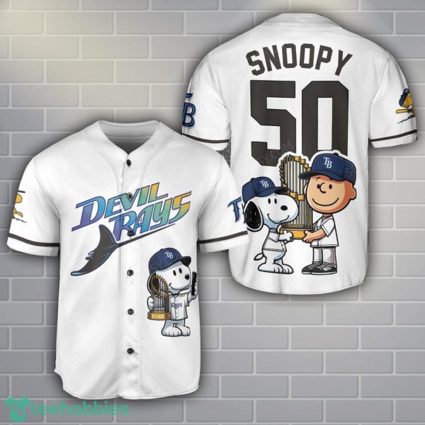 Tampa Bay Rays Peanut Snoopy Baseball Jersey Shirt Sport Season Gift Custom Name Number Product Photo 1