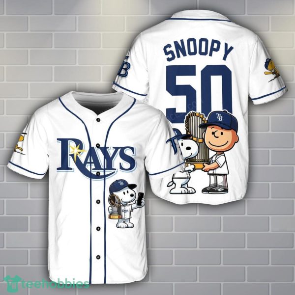 Tampa Bay Rays Peanut Snoopy Baseball Jersey Shirt Sport Team Gift Custom Name Number Product Photo 1