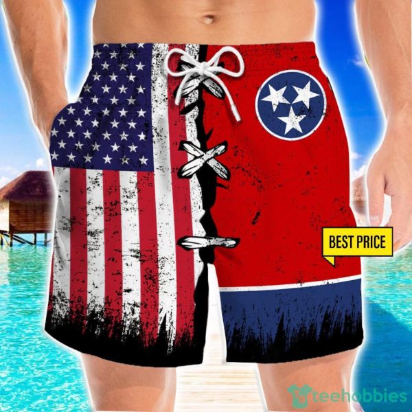 Tennessee x American Flag Vintage Style 3D Beach Shorts For Men Gift Summer Gift Product Photo 1