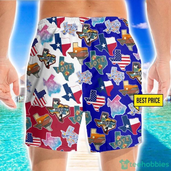 Texas Flag Doodles Style Pattern 3D Beach Shorts For Men Gift Summer Gift Product Photo 2