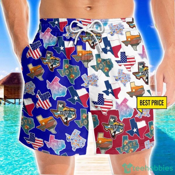 Texas Flag Doodles Style Pattern 3D Beach Shorts For Men Gift Summer Gift Product Photo 1