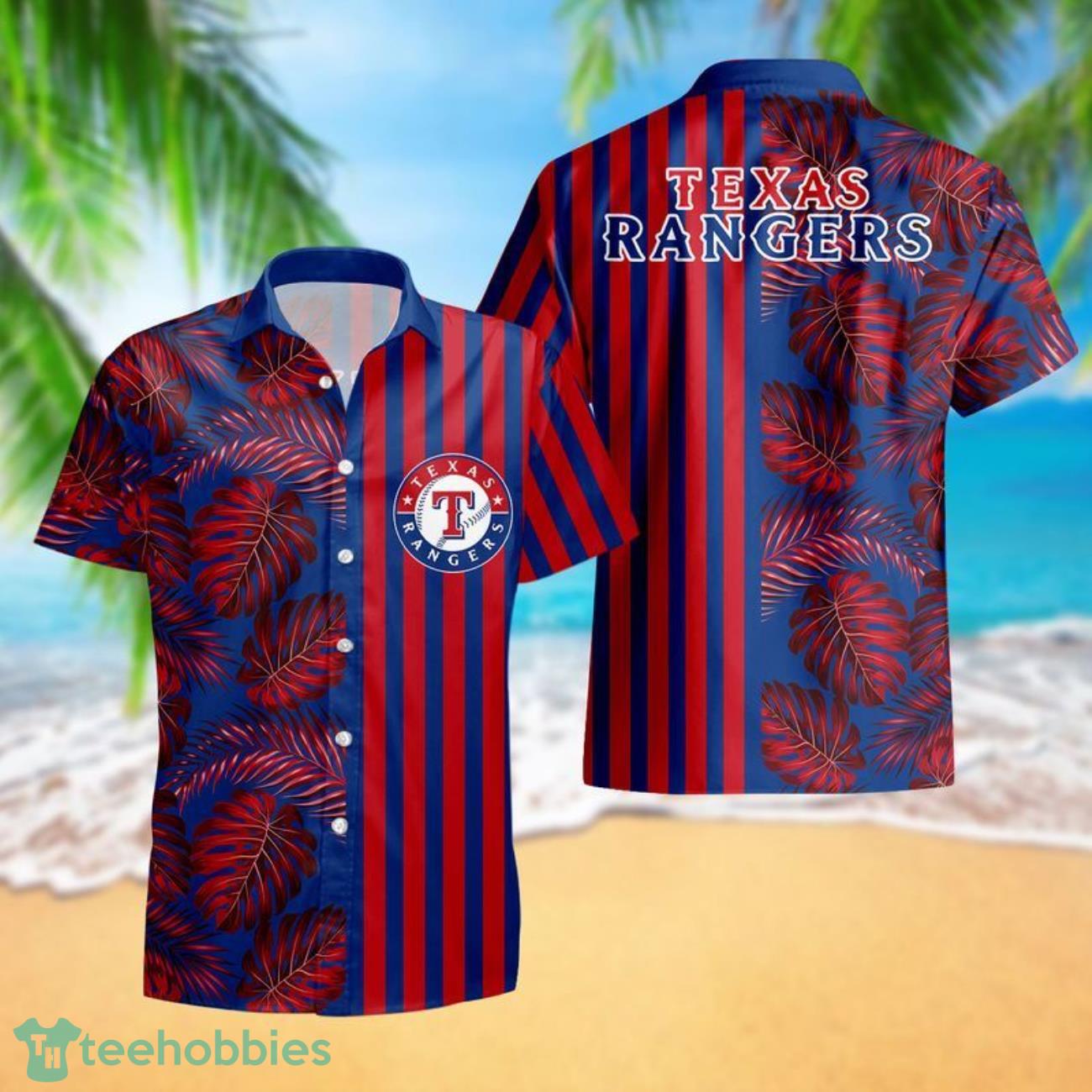 Texas Rangers Leaf and Stripe Pattern Hawaiian Shirt For Fans Summer Gift Texas Rangers Leaf and Stripe Pattern Hawaiian Shirt For Fans Summer Gift Product Photo 1